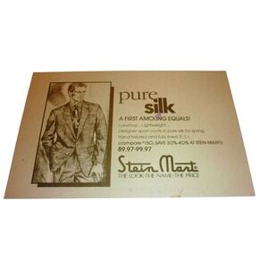 Vintage 1992 Stein Mart Pure Silk Sport Coat Advertising Postcard Denver CO